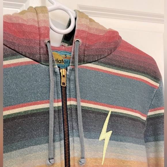 Aviator Nation Green Blue Bolt Stitch Hoodie - Unisex Small (blue/rainbow) - Picture 2 of 15